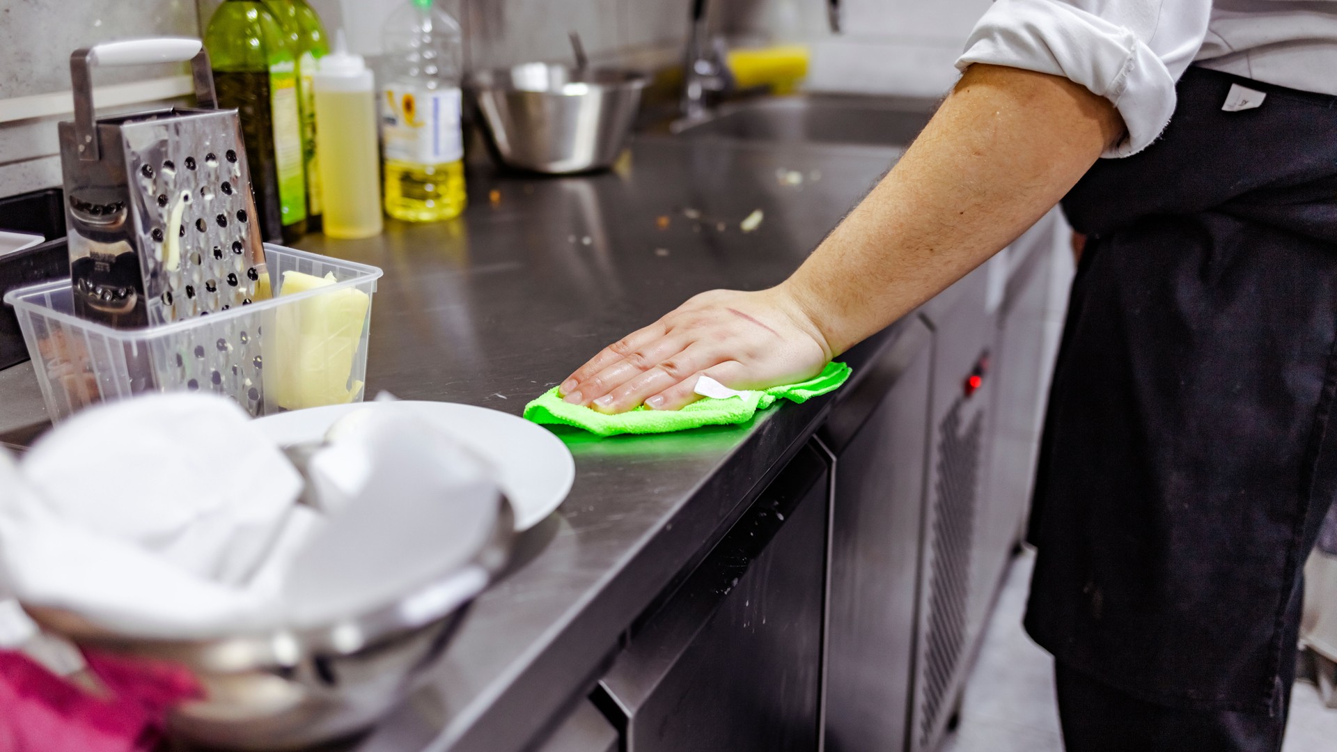 Chef cleaning after preparing food